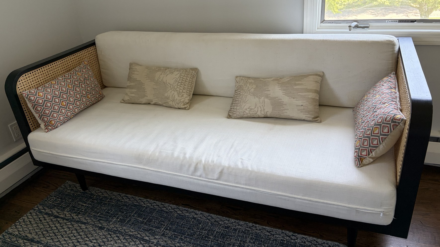 Marina Cane Daybed Sofa - Black Frame, Cream Linen